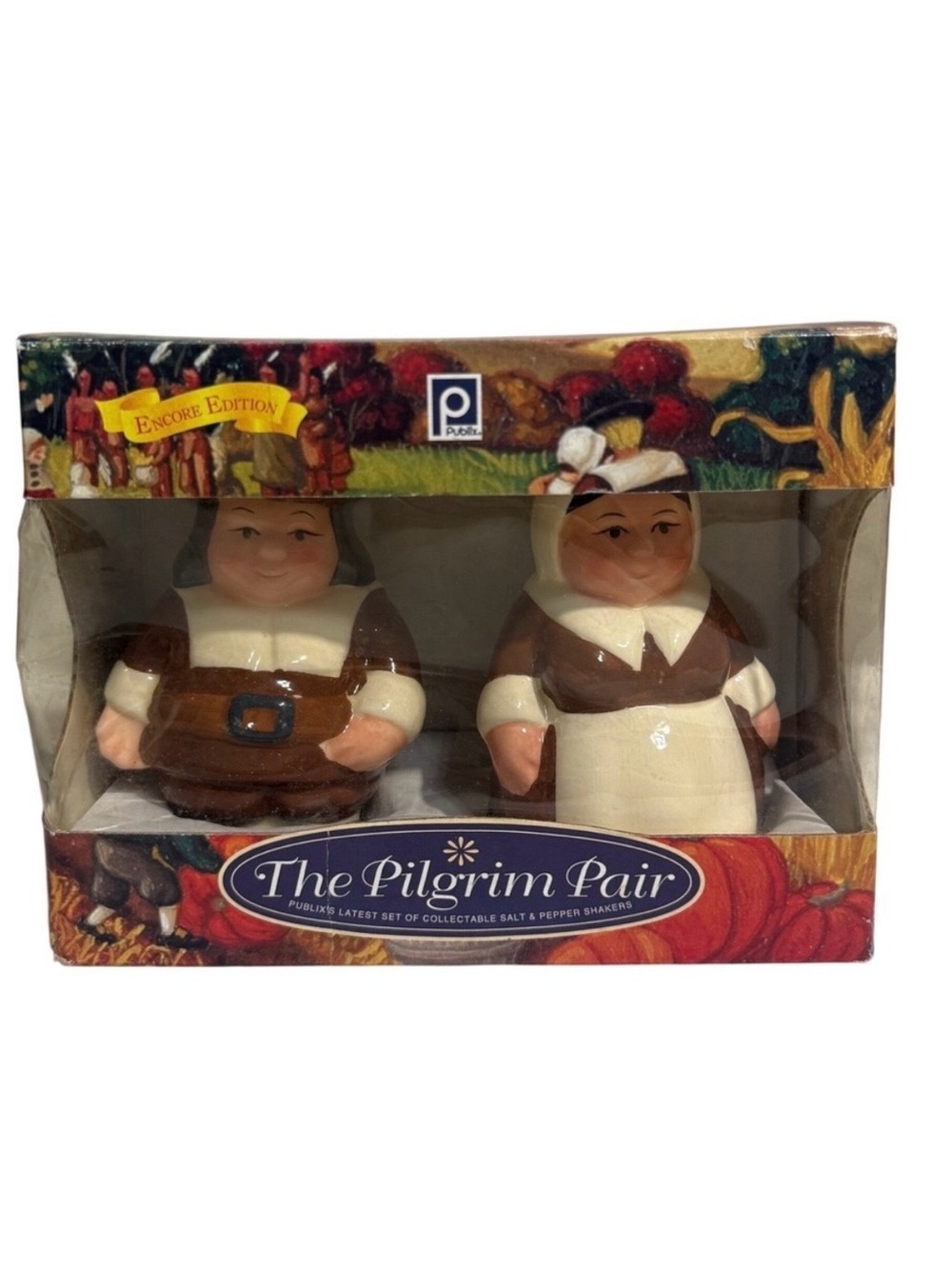 Vintage Publix Encore Edition Pilgrim Pair Salt & Pepper Shakers Thanksgiving